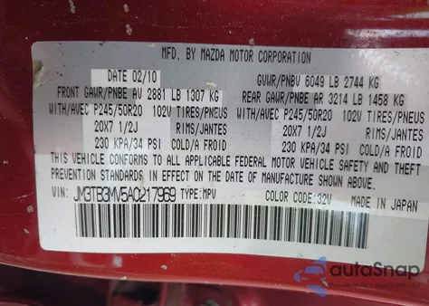 2010 Mazda Cx-9 Grand Touring from USA, damaged, VIN JM3TB3MV5A0217969